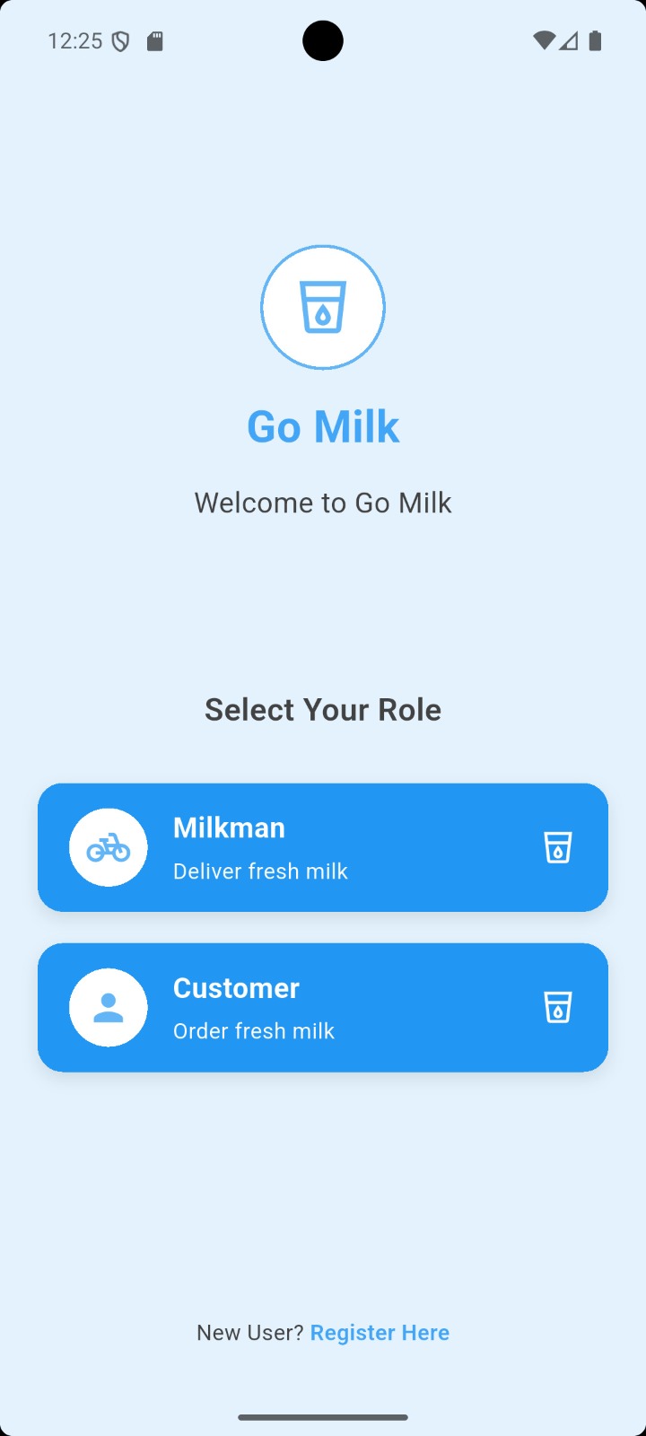 Go Milk login type selection screen