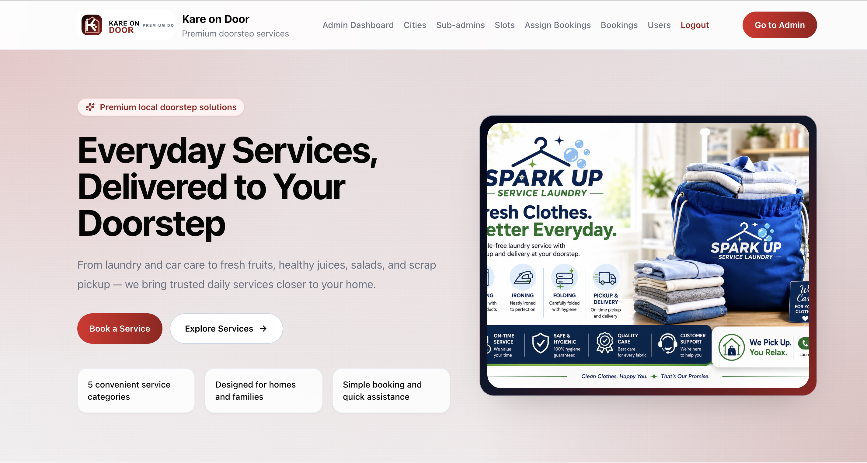 Kare on Door main dashboard showing booking and operations management