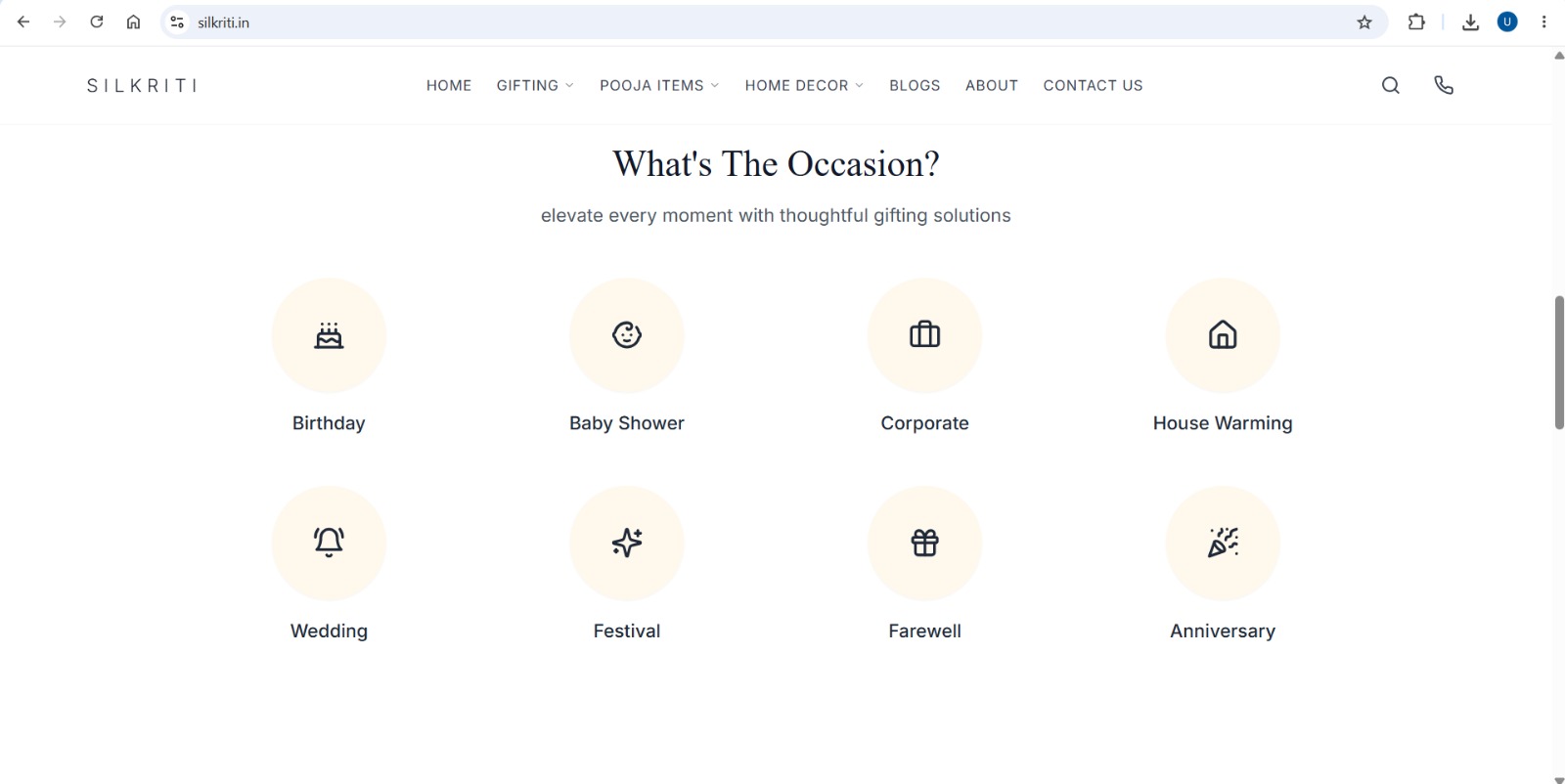 Silkriti collection page with product categories and gifting layout
